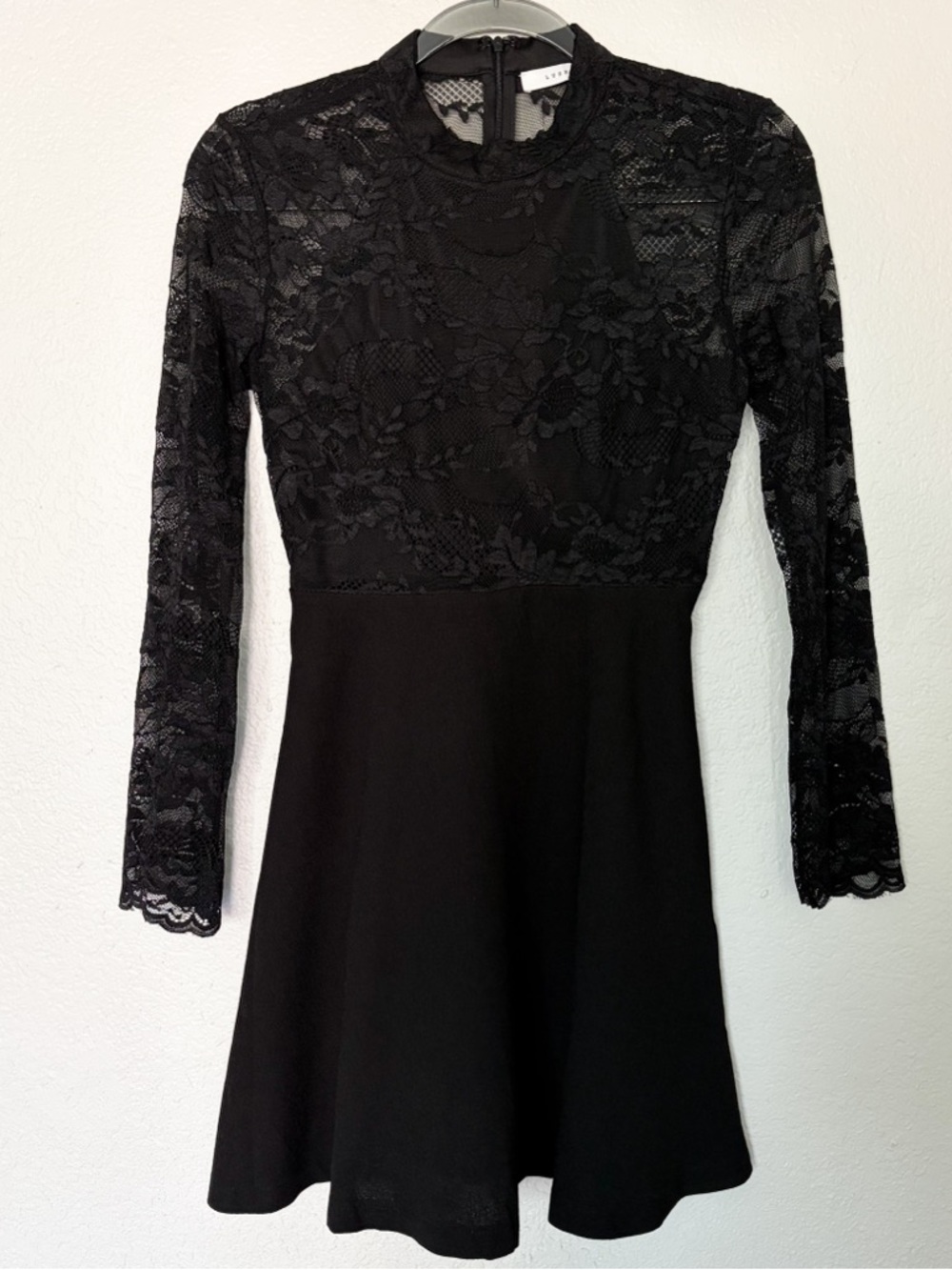 Lush Black Lace Sleeve Fit & Flare Mini Dress S